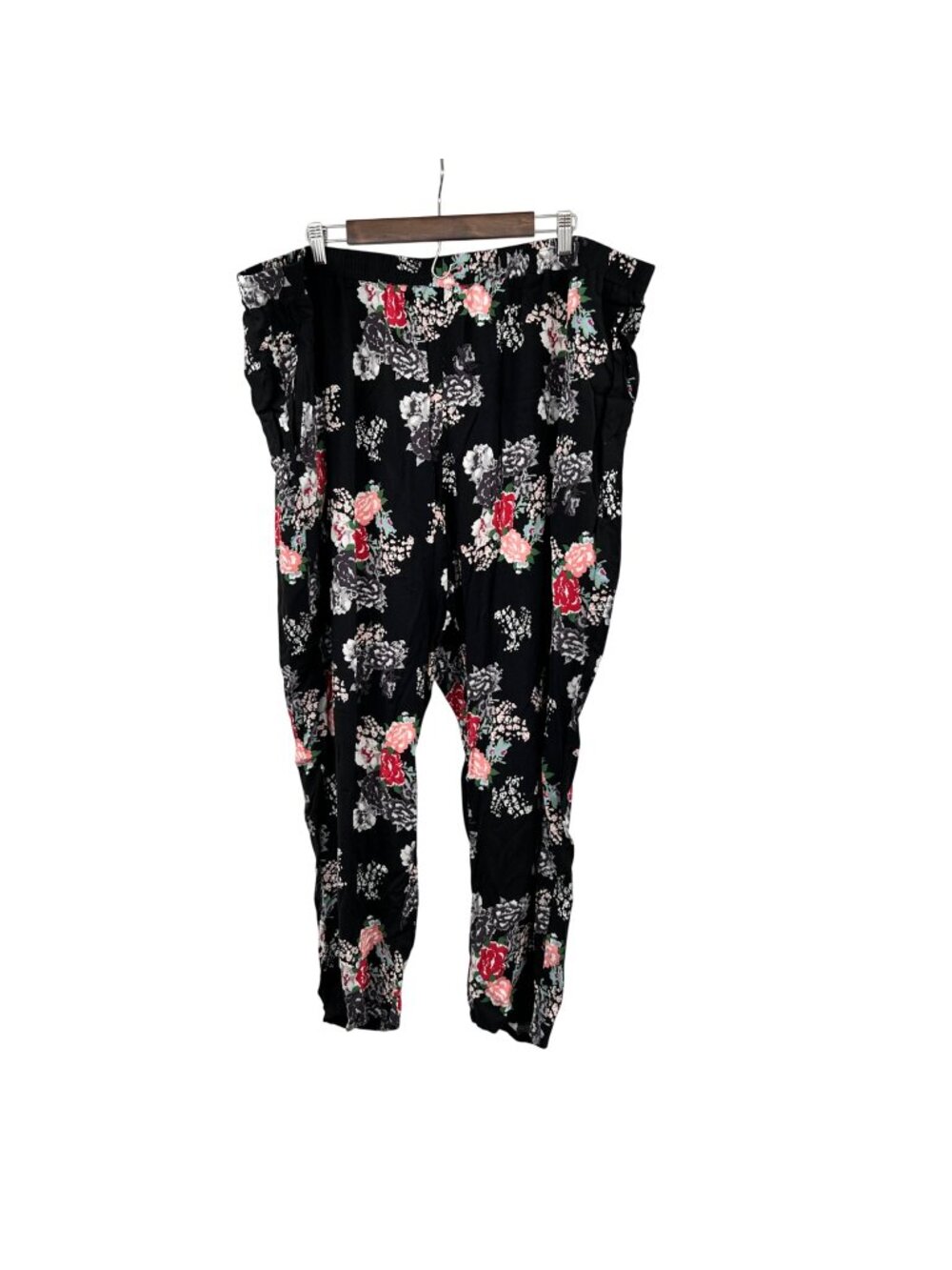Ellos Womens Floral Tapered Pants Black/Multi Pull On Size 3X Pockets